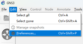 进入GNS3首选项