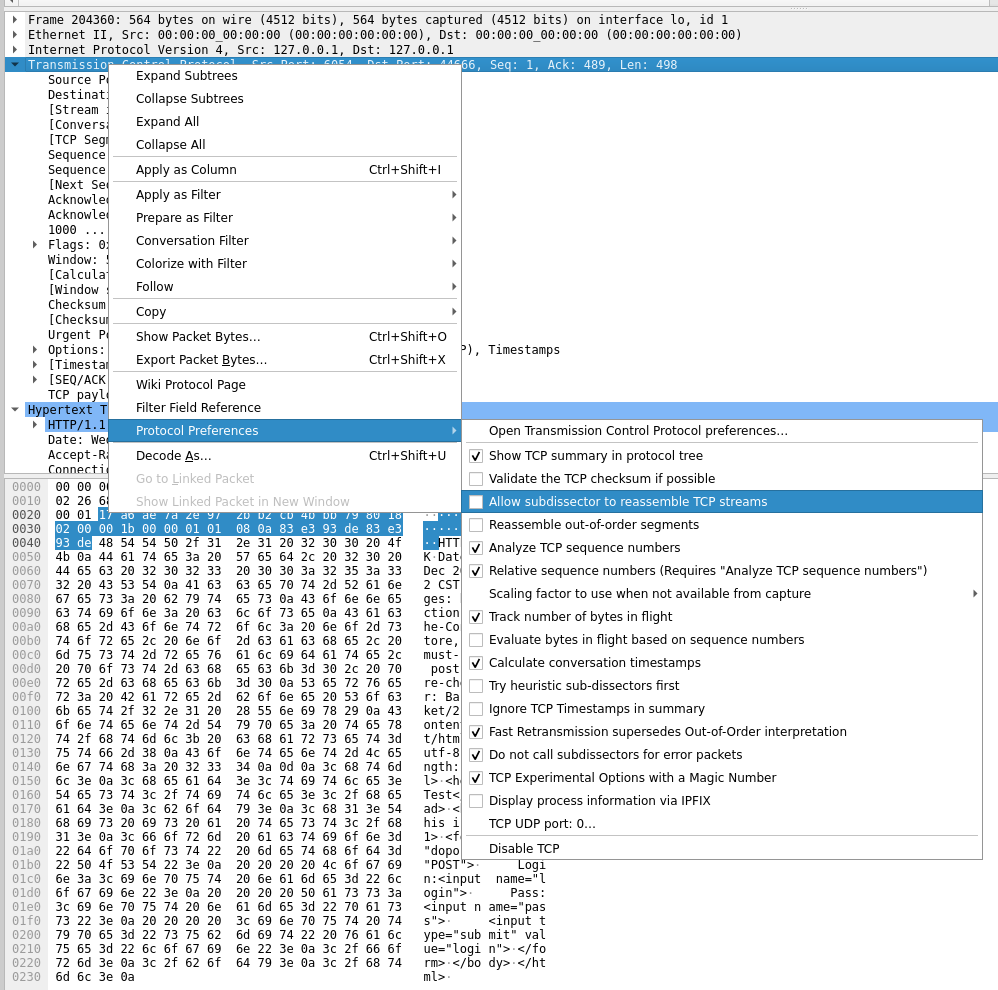 Wireshark关闭TCP reassembly